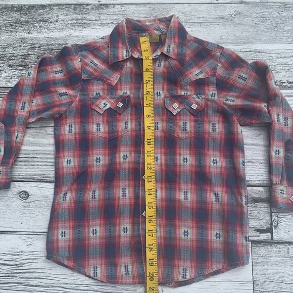 Wrangler Pearl Snap Plaid Southwestern Western Button Down Shirt - Picture 6 of 7
